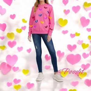 BLUE VELVET Pink sequin hearts pullover S M L